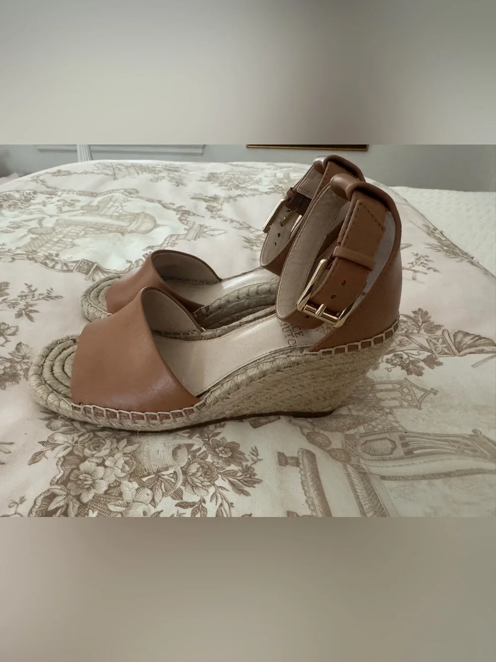 Vince Camuto Leera Espadrille Wedge Sandal Tan Leather Size 6.5